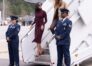 Melania Trump and Usha Vance arrive at Camp Lejeune in coordinated fall looks.