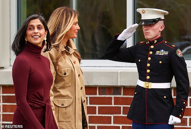 Melania Trump and Usha Vance at a previous joint appearance, referenced around Mother's Day.