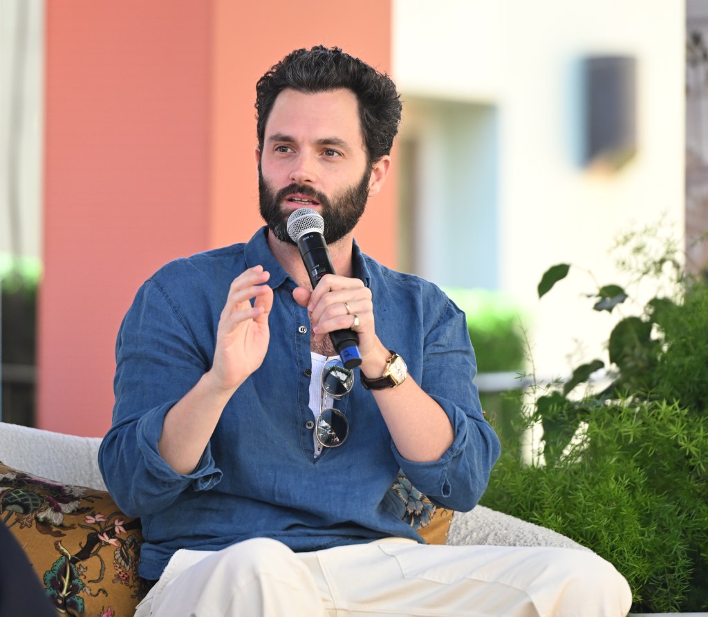 Penn Badgley speaks about his book, Crushmore, at an event.